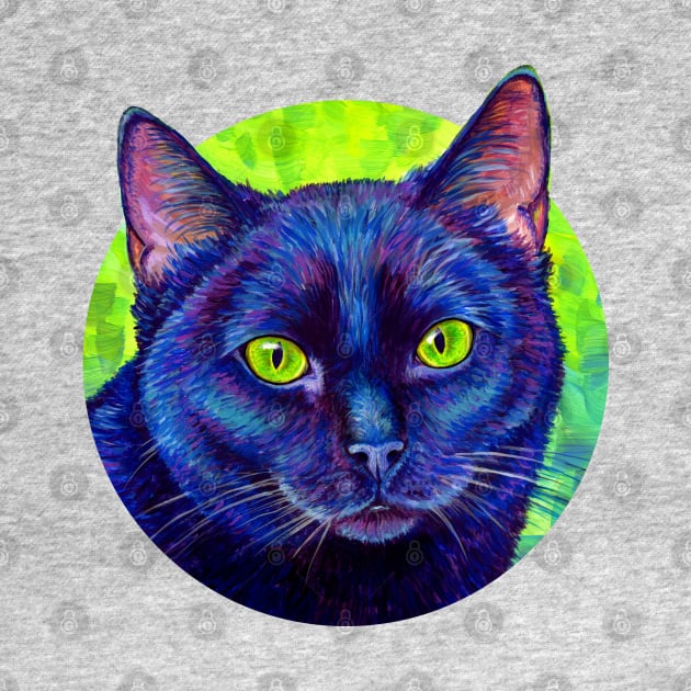 Colorful Black Cat with Chartreuse Eyes by rebeccawangart